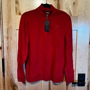 NWT Boys Tommy Hilfiger 1/4 Zip Mock Neck Sweater Red XL 20 Scarlet Sage Cotton
